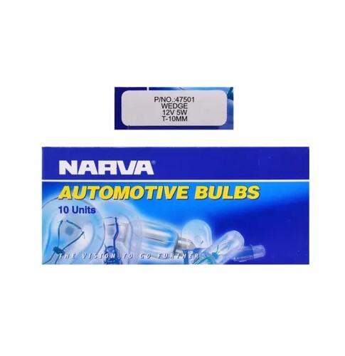 Narva 47501: 12V 5W W2.1 x 9.5D W5W Wedge Globes (10pk)